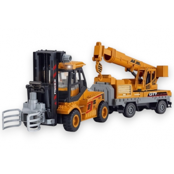 Motostivuitor Galben cu Macara și Remorcă, Lumini și Sunete, Jucărie Interactivă Utilaj de Șantier pentru Copii, Vehicul de Tran
