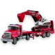 Camion american cu frictiune si excavator inclus, jucarie copii cu lumini si sunete, tir constructii cu utilaj, camion transport
