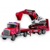 Camion american cu frictiune si excavator inclus, jucarie copii cu lumini si sunete, tir constructii cu utilaj, camion transport excavator plastic, vehicul constructii copii 3+ ani, jucarie interactiva