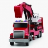 Camion american cu frictiune si excavator inclus, jucarie copii cu lumini si sunete, tir constructii cu utilaj, camion transport