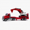 Camion american cu frictiune si excavator inclus, jucarie copii cu lumini si sunete, tir constructii cu utilaj, camion transport