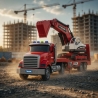 Camion american cu frictiune si excavator inclus, jucarie copii cu lumini si sunete, tir constructii cu utilaj, camion transport