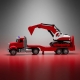 Camion american cu frictiune si excavator inclus, jucarie copii cu lumini si sunete, tir constructii cu utilaj, camion transport