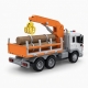 Camion cu incarcator pentru lemn 1:16 portocaliu, Lumini si sunete, Jucarie interactiva utilaj forestier copii, Vehicul transpor