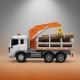 Camion cu incarcator pentru lemn 1:16 portocaliu, Lumini si sunete, Jucarie interactiva utilaj forestier copii, Vehicul transpor