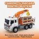 Camion cu incarcator pentru lemn 1:16 portocaliu, Lumini si sunete, Jucarie interactiva utilaj forestier copii, Vehicul transpor