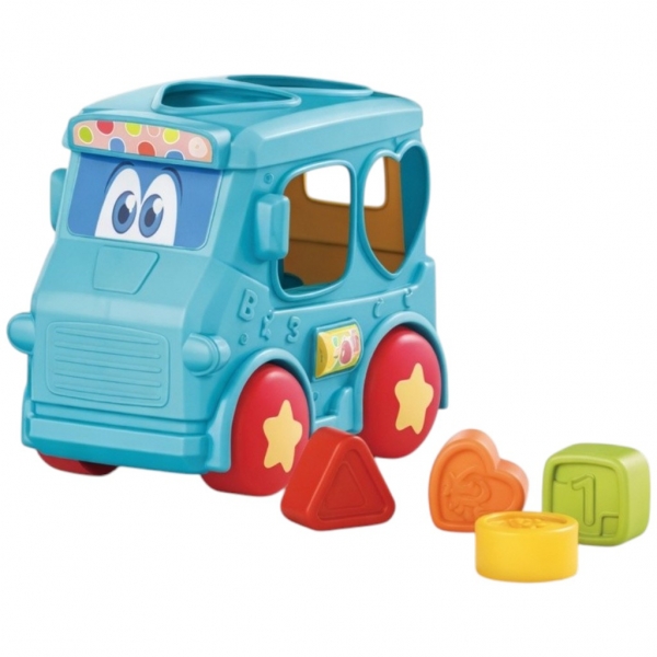 Autobuz Sortator Forme Pentru Copii Cu Frictiune, Jucarie Interactiva Cu Forme Geometrice Si Activitati, Vehicul Educativ Cu Lum
