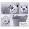 Set cadou pentru bebeluși cu ursuleț de pluș 20 cm, zornăitoare și păturică de somn în coș elegant, culoare gri, cadou ideal pen