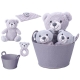 Set cadou pentru bebeluși cu ursuleț de pluș 20 cm, zornăitoare și păturică de somn în coș elegant, culoare gri, cadou ideal pen