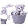 Set cadou pentru bebeluși cu ursuleț de pluș 20 cm, zornăitoare și păturică de somn în coș elegant, culoare gri, cadou ideal pentru nou-născuți 0+ luni