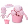 Set cadou pentru bebeluși cu ursuleț de pluș 20 cm, zornăitoare și păturică de somn în coș elegant, culoare roz, cadou ideal pentru nou-născuți 0+ luni