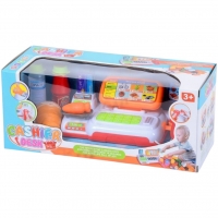 Casa De Marcat Pentru Copii Cu Accesorii Magazin, Jucarie Interactiva Cash Register Cu Scanner, Calculator Si Produse Alimentare