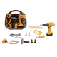Set Unelte Cu Bormasina Electrica Si Accesorii, Trusa Scule In Valiza Cu Ochelari Protectie Si Instrumente Realiste, Jucarie Educativa De Rol Cu Unelte Constructii Pentru Copii 3+ Ani, Galben