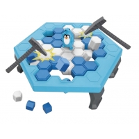Joc Sparge Gheata cu Pinguin pentru Copii, Joc de Societate Interactiv cu Ciocanel, Sloiuri de Gheata si Ruleta cu Sageata, Jucarie Educativa pentru Familie, Dezvoltare Indemanare si Concentrare, Copii 3+ Ani, Albastru