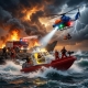 Set Joaca Rescue Team Copii Cu Barca De Salvare Elicopter Si Figurine, Jucarie Interactiva Echipaj Interventie Pentru Joc De Rol