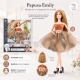 Papusa Emily Collection 32 cm pentru Copii, Papusa Fashion Eleganta cu Rochie Maro Auriu cu Model Floral si Accesorii, Model Pre