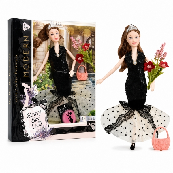 Papusa in Rochie de Seara 29 cm pentru Copii, Papusa Eleganta pentru Fete cu Accesorii si Par Lung pentru Coafat si Styling, Juc