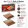 Joc 2 in 1 Sah si Dame pentru Copii si Adulti, Set Tabla de Joc cu Piese pentru Strategie si Gandire Logica, Joc de Societate Cl