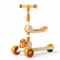 Trotineta Evolutiva 3 in 1 Capybara pentru Copii cu Scaun Rabatabil, Roti din Silicon cu LED si Rulmenti ABEC7, Ghidon Reglabil 