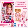 Papusa Bebelus cu Carucior pentru Copii, Set Baby Doll cu Accesorii pentru Ingrijire si Hranire, Jucarie Interactiva pentru Feti
