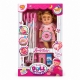 Papusa Bebelus cu Carucior pentru Copii, Set Baby Doll cu Accesorii pentru Ingrijire si Hranire, Jucarie Interactiva pentru Feti