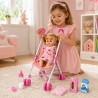 Papusa Bebelus cu Carucior pentru Copii, Set Baby Doll cu Accesorii pentru Ingrijire si Hranire, Jucarie Interactiva pentru Feti