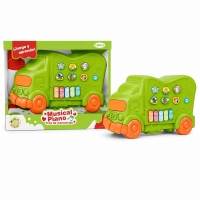 Jucarie Muzicala Interactiva pentru Copii, Pian Tip Camion cu Sunete, Lumini si Activitati Educative, Tabla Interactiva cu Taste Muzicale si Elemente Mobile, Jucarie pentru Dezvoltare Motricitate, Copii 18 Luni, Verde