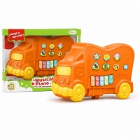 Jucarie Muzicala Interactiva pentru Copii, Pian Tip Camion cu Sunete, Lumini si Activitati Educative, Tabla Interactiva cu Taste Muzicale si Elemente Mobile, Jucarie pentru Dezvoltare Motricitate, Copii 18 Luni, Portocaliu