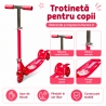 Trotineta Pliabila pentru Copii cu Cadru Metalic si 3 Roti LED, Ghidon Rotativ 360° Reglabil pe Inaltime, Frana Mecanica Spate, 