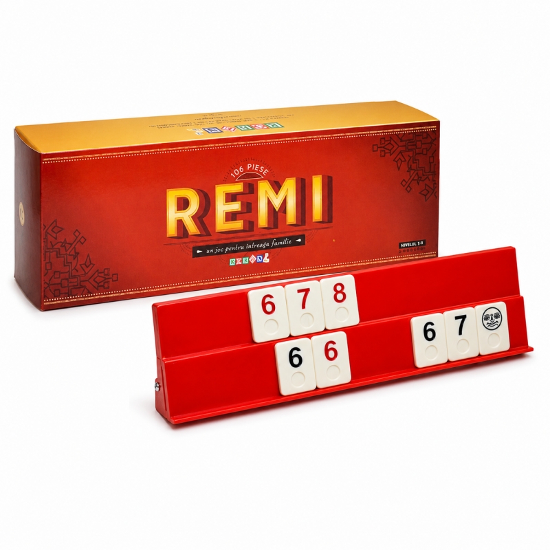 Joc Remi Clasic Din Lemn Cu 104 Piese Pentru Copii Si Adulti, Joc
