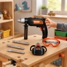 Bormasina Cu Impact De Jucarie Pentru Copii Cu Accesorii, Set Unelte Interactiv Cu Ochelari De Protectie Si Masca, Jucarie De Si
