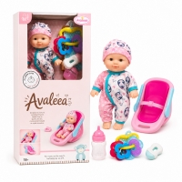 Papusa Bebelus Cu Cosulet Pentru Copii, Set Papusa Cu Scaun Transport Si Accesorii Pentru Joaca, Papusa Interactiva Pentru Jocur