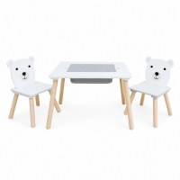 Set Masuta Cu 2 Scaune Pentru Copii Cu Spatiu De Activitati Si Depozitare, Mobilier Multifunctional Pentru Camera Copilului Cu D