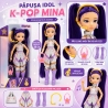 Papusa Cantareata Mina K-Pop Idol 25 Cm, Jucarie Fashion Cu Par Lung Si Tinuta Argintie De Concert, Set Cu Microfon Tip Casca, G