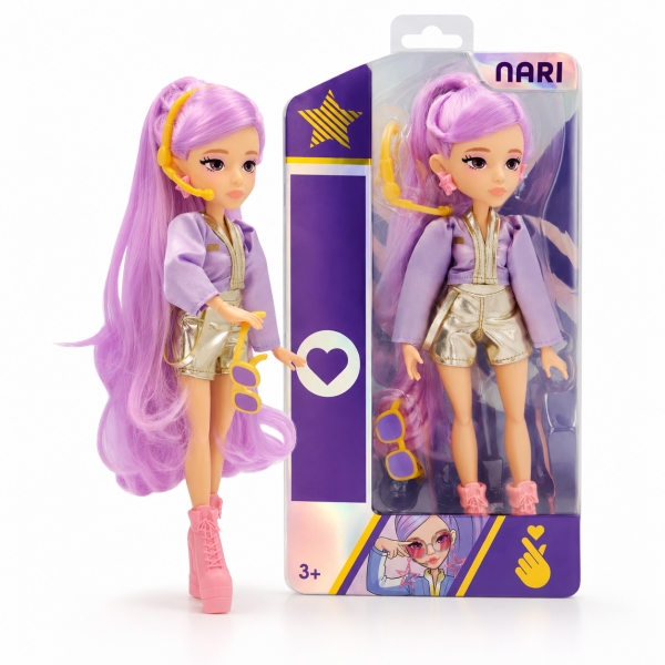 Papusa Cantareata Nari K-Pop Idol Cu Par Lung Si Tinuta De Scena, Jucarie Fashion Articulata Pentru Fetite 3 Ani+, Set Cu Microf