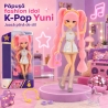 Papusa Cantareata Yuni K-Pop Idol 25 Cm, Jucarie Fashion Cu Par Lung In Doua Codite Si Breton, Tinuta Argintie De Scena Cu Fusta