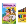 Harta interactiva Momki - Animalele lumii plus Carte de colorat cu si despre animale si creioane colorate