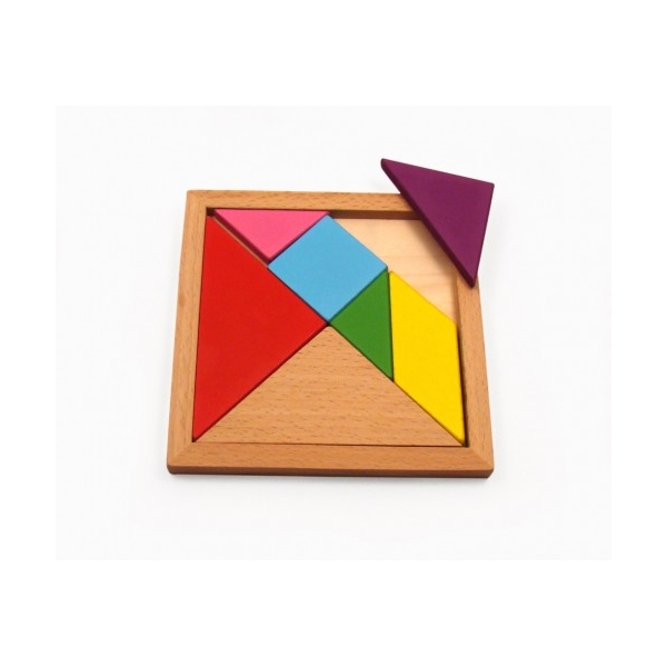 Tangram puzzle din lemn, joc matematic, forme geometrice, educativ, logica si imaginatie