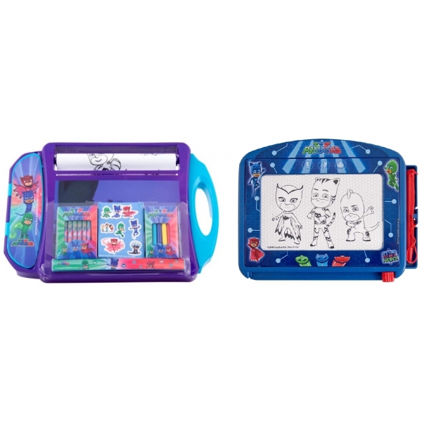 Pachet  Tabla de scris PJ Masks Magic Scribbler Travel si   Set de colorat portabil PJ Masks - Eroi in pijama
