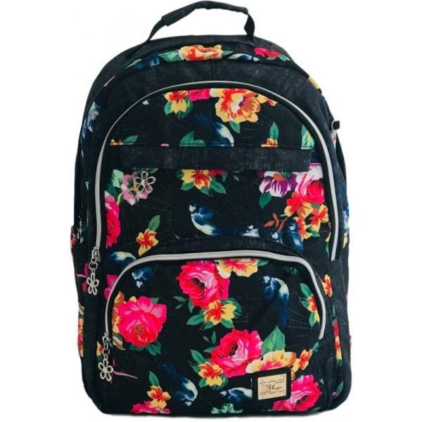 Rucsac fashion Mesco unique Red flowers, 3 compartimente,  GM2104