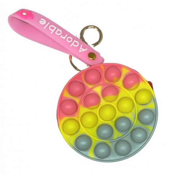 Pop it Portofel Rotund Roz si Gri, 9 cm