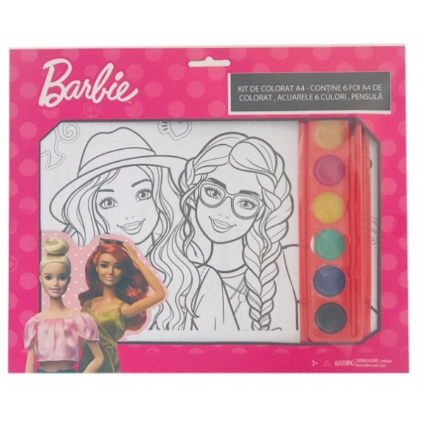 Kit de colorat A4 cu acuarele Barbie