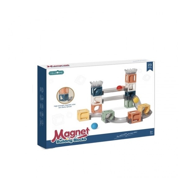 Set piese magnetice de constructie, cu tobogane si bile