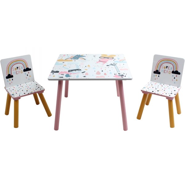 Set 2 scaune si birou Super girl U-Grow, Roz