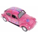 Macheta metalica Welly 1:43 Volkswagen Beetle Flower Power, Roz