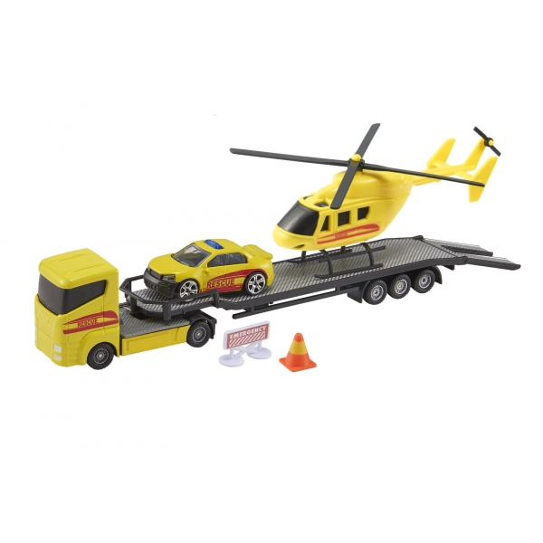 Set de joaca camion de transportat cu politie si elicopter- Teamsterz