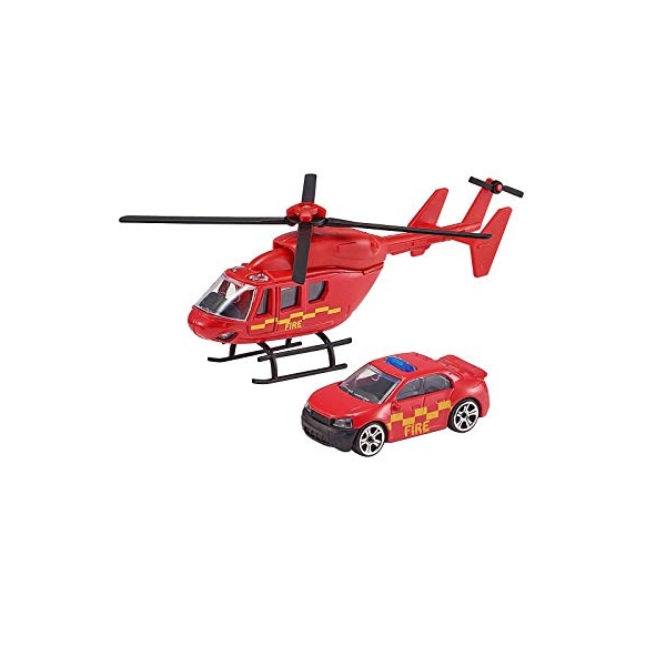 Set de joaca elicopter de salvare cu masinuta, Rosu- Teamsterz