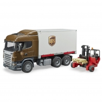 Camion Scania UPS cu container si stivuitor portabil- Bruder