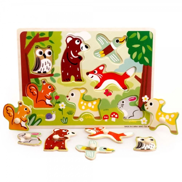 Puzzle lemn cu maner Animalele din Padure