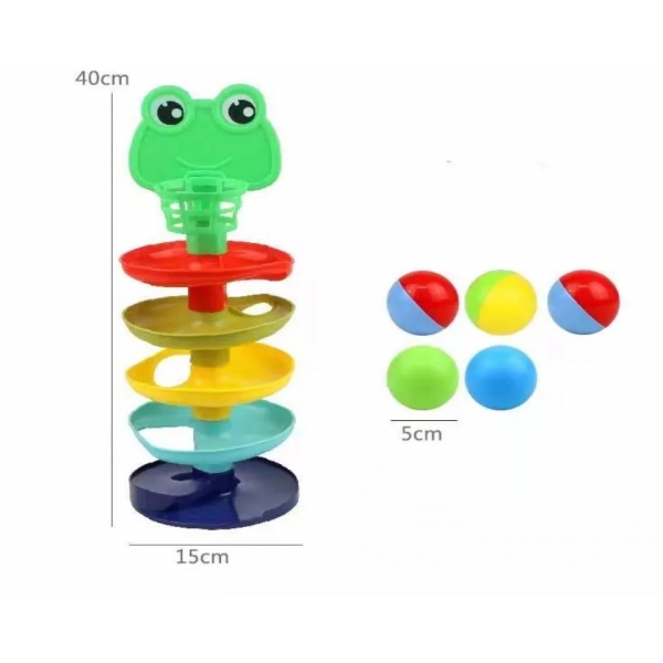 Jucarie pentru bebelusi tobogan broscuta cu 4 bile colorate